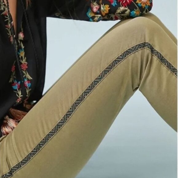 Anthropologie | Olive Green Relaxed Chino Navy Geo Tuxedo Stripe Pants | 26 - Picture 4 of 16